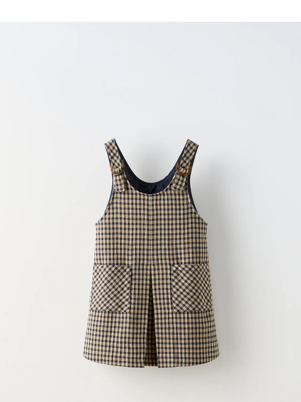Zara Beige and Navy Gingham Pinafore Dress